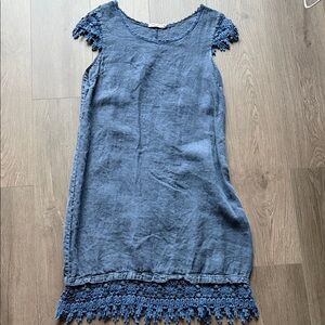 Elegant Blue Lace Trim Mini Dress